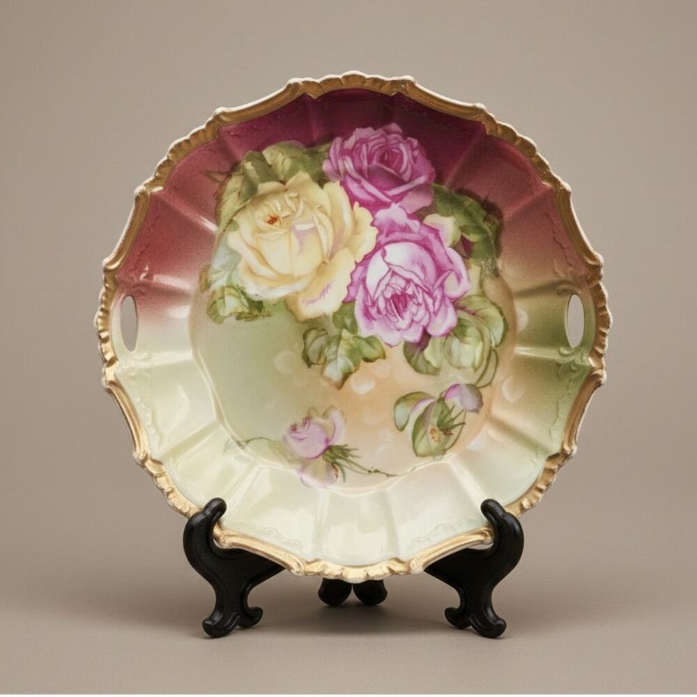 Antique Kuno Steinmann Tiefenfurt Porcelain Cake Plate | Roses à la Paris